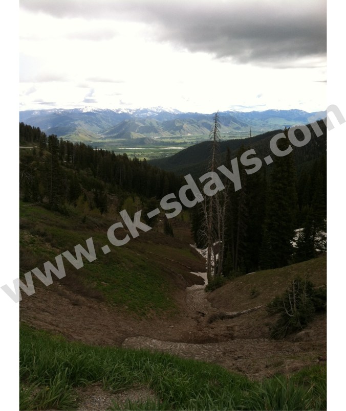A view of Jackson Hole, Wyoming in the valley.  On the summit of Teton Pass.